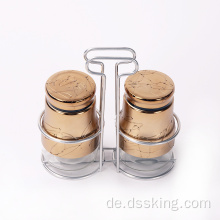 Schokoladenfarbe Glas Gewürze Jar Custom Glas Glas für Küche mit Plastikglas Set